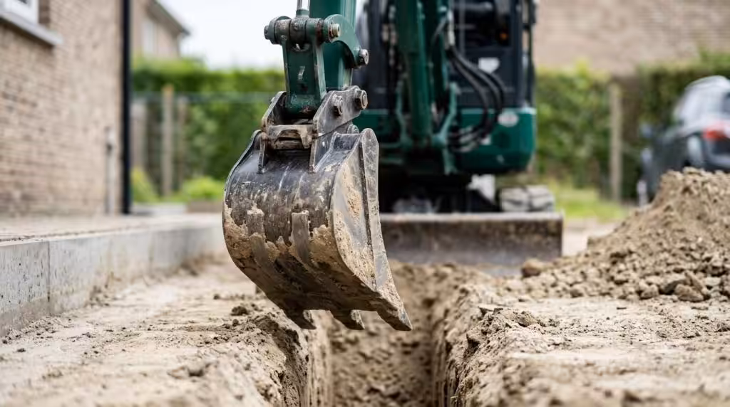 Minigraver på 2,5 ton på en mindre arbejdsplads